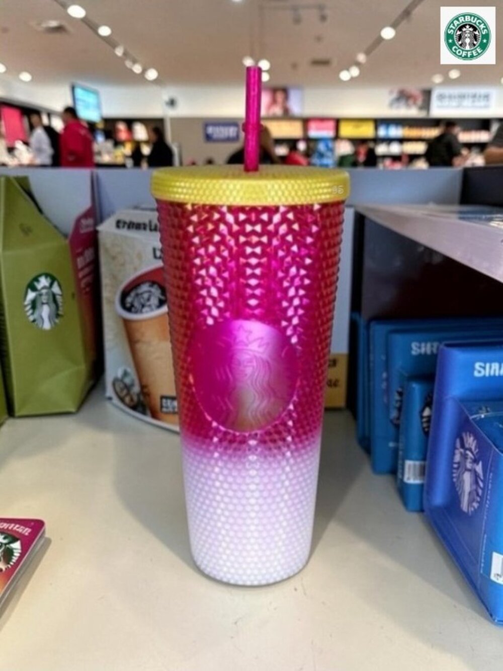 STARBUCKS 2024 Studded Tumbler Ruby & White Gradient Gold Lid, 24oz Venti - NWT